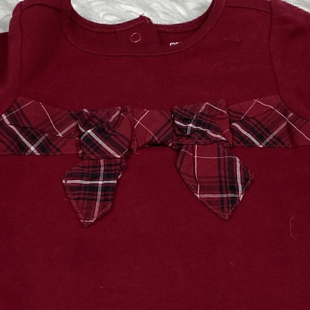 Gymboree Bodysuit 3-6 Months Red Plaid Bow Christmas Holiday Traditions